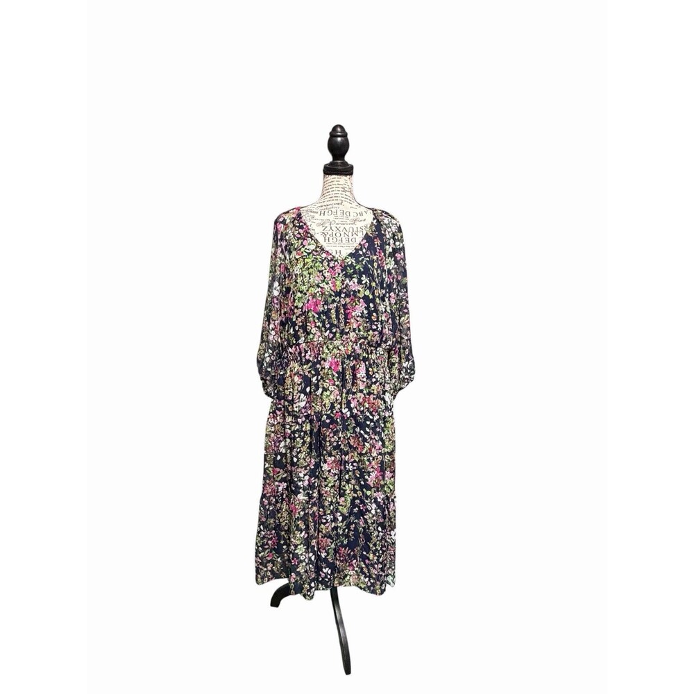 Danny & Nicole Dress Size 18 3/4 Sleeve Floral Midi Fit + Flare Cottage NWT